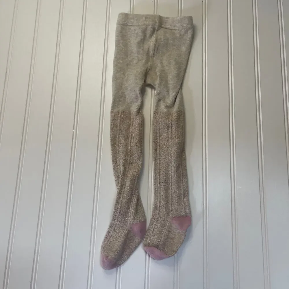 Mini Boden Cable Knit Shimmer Leggings Tights‎ Footies Baby Girls 6/12 Months
